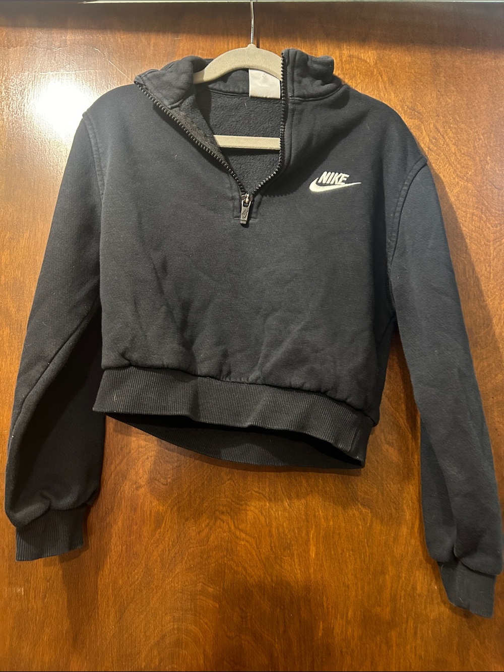 Nike Black Cropped Half-Zip Pullover with White Swoosh